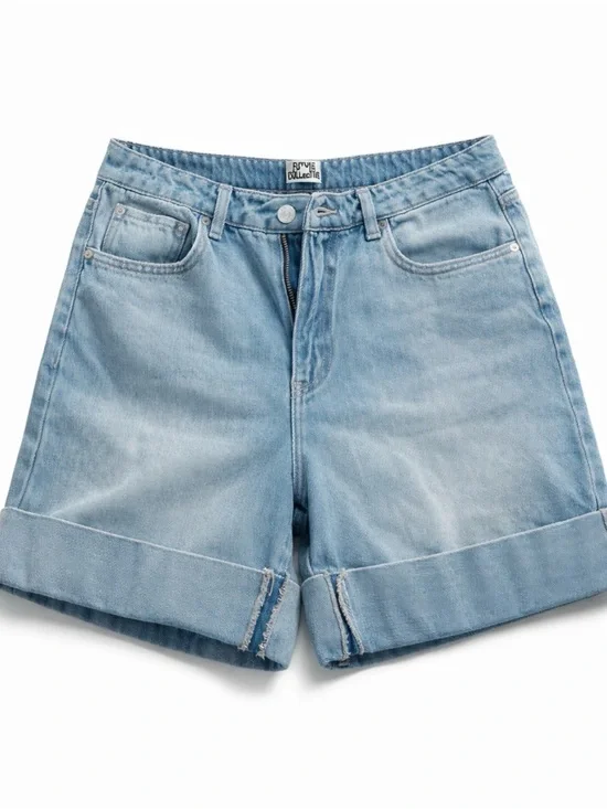 RVCA Women's Light Blue Rolled Hem Denim Shorts - Picture 1 of 1